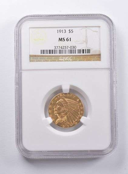 MS61 1913 $5 Indian Head Gold Half Eagle NGC