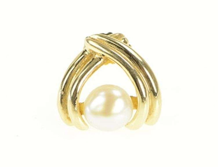 14K Yellow Gold 5.3mm Pearl Vintage Chevron Single Stud Earring