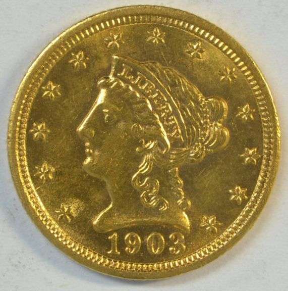 Super Choice BU 1903 US $2.50 Liberty Gold Piece. Full strike