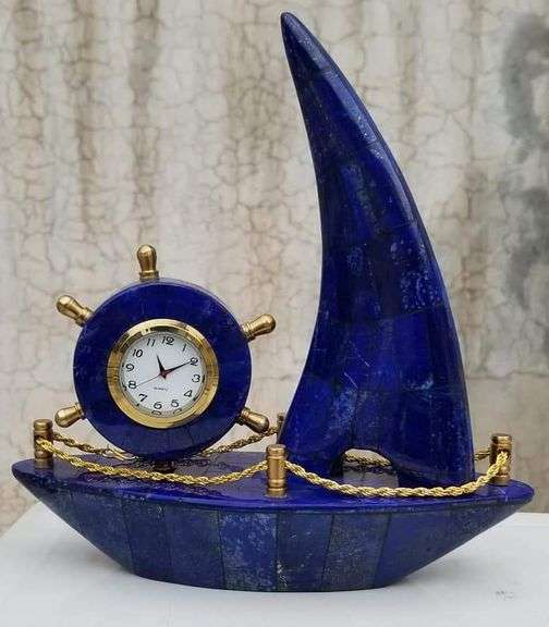 Beautiful Natural 4535 Ct Blue Lapis Lazuli Sail Boat Clock