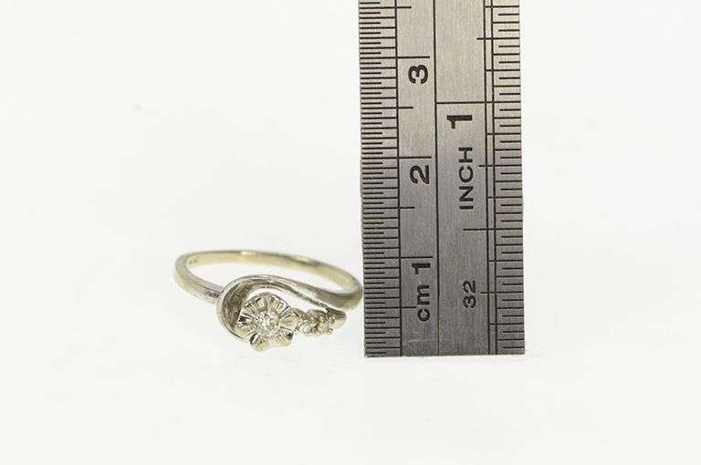14K White Gold 1950's Diamond Asymmetrical Vintage Promise Ring