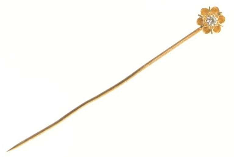 14K Yellow Gold Victorian Diamond Classic Antique Scalloped Stick Pin