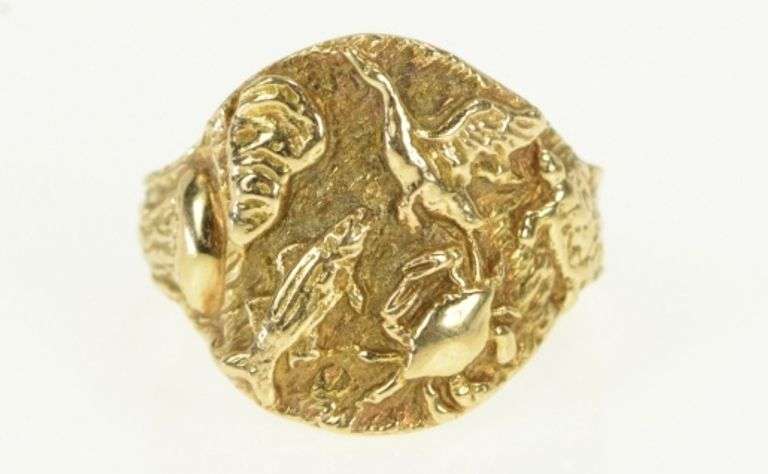 14K Yellow Gold Ocean Animal Motif Marine Biology Statement Ring