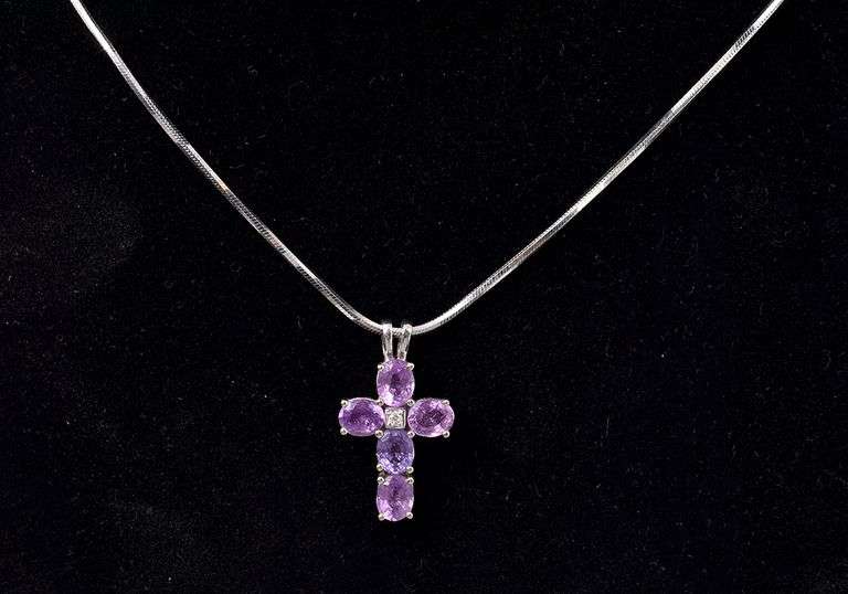 Purple Amethyst Cross Pendant Necklace In Sterling Silver