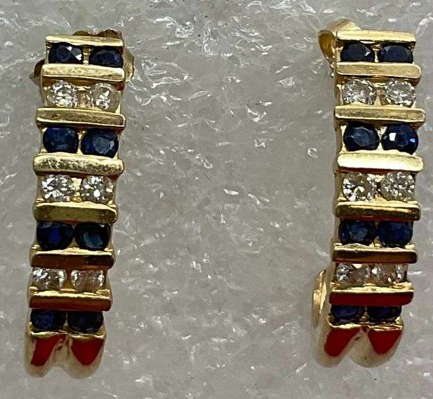 14K GOLD EARRINGS WITH DIAMOND AND SAPPHIRES