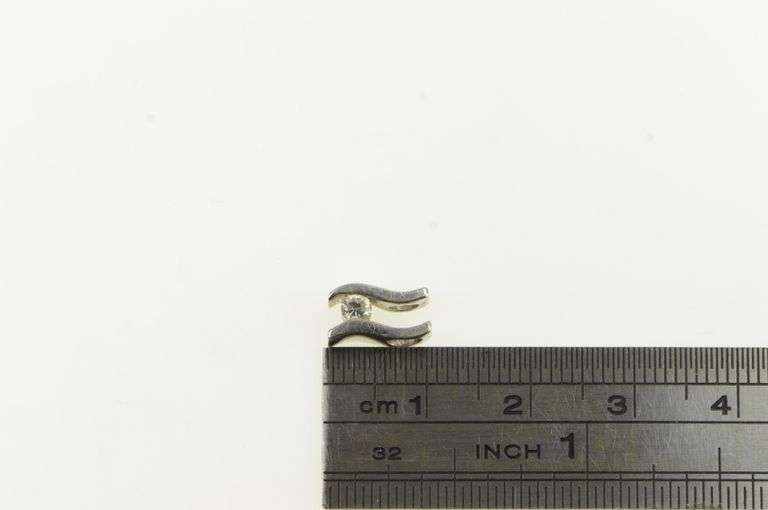14K White Gold Diamond Wavy Curvy Simple Statement Pendant