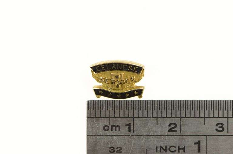 14K Yellow Gold Celanese Service Blue Enamel Vintage Lapel Pin/Brooch
