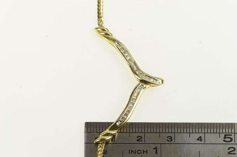 14K Yellow Gold 0.31 Ctw Diamond Chevron Herringbone Chain Necklace