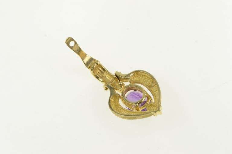 14K Yellow Gold Ornate Amethyst Heart Articulated Statement Pendant