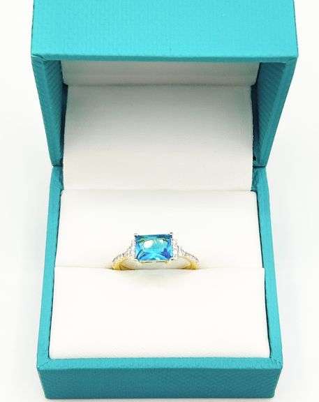 18KT GOLD PLATED BLUE TOPAZ & DIAMOND COCKTAIL RING