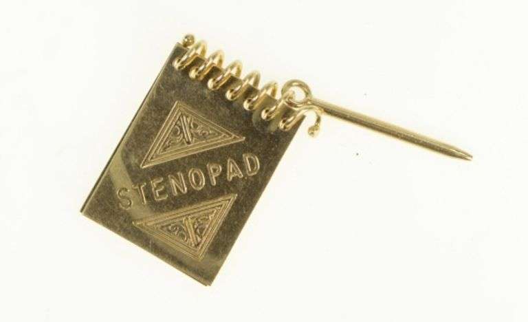 14K Yellow Gold Steno Note Pad Articulated Writer Charm/Pendant