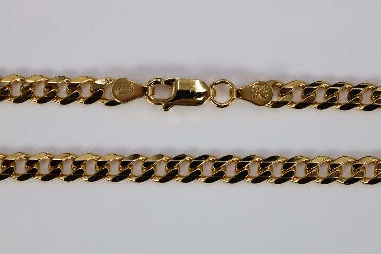 22k Yellow Gold Plated Sterling Silver Italian Curb Chain 4.4mm Solid 925 Italy 6 Sided Necklace 30"