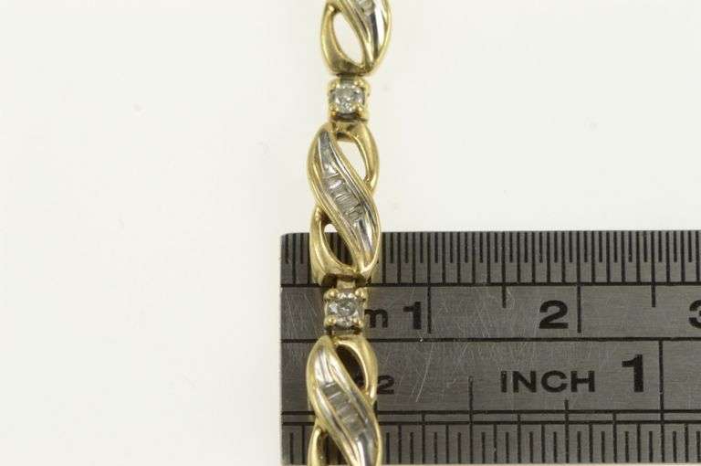 10K Yellow Gold Diamond Wavy X Link Vintage Tennis Bracelet