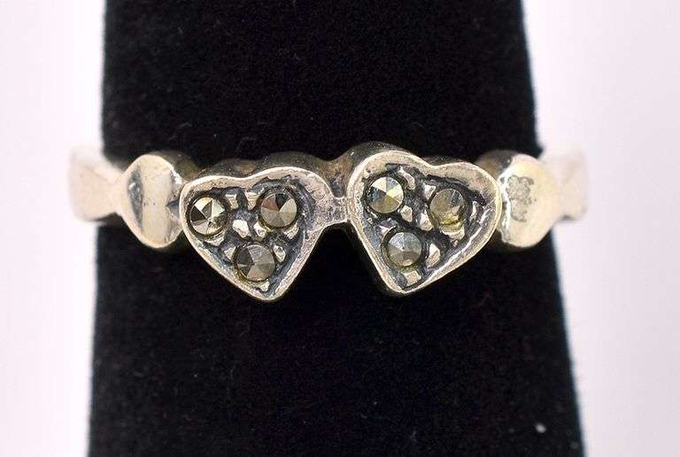 Heart Marcasite Gem Ring In Sterling Silver