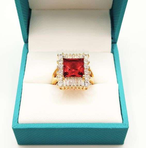 FANCY 22KT YELLOW GOLD PLATED GEMSTONE COCKTAIL RING