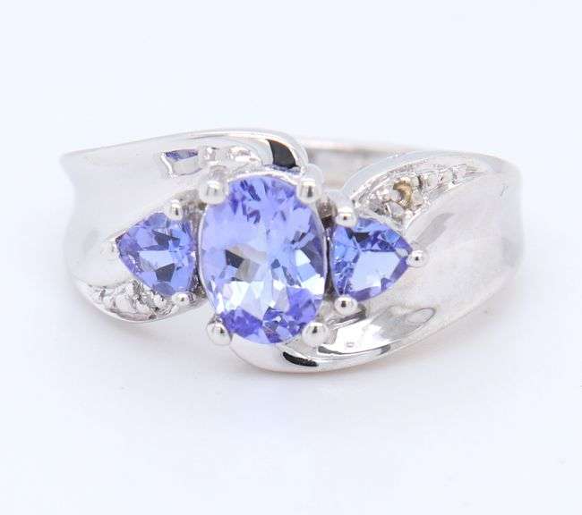 Powerful White Gold 1ctw Tanzanite and Diamond Bypass Ring