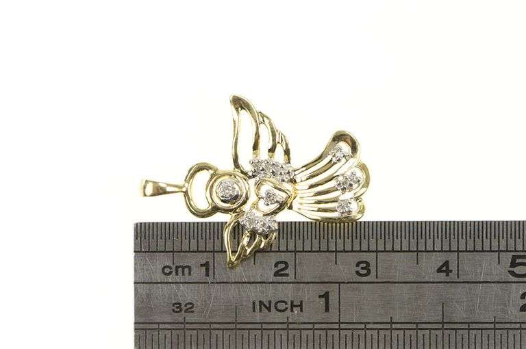 10K Yellow Gold Diamond Inset Guardian Angel Protection Pendant