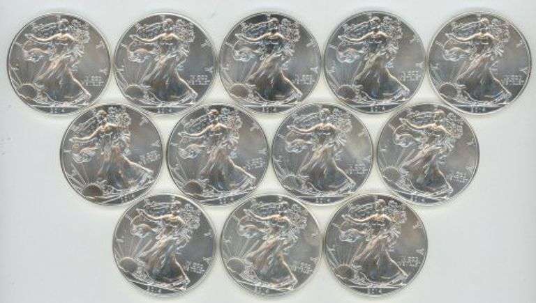Tube with Twelve (12) Superb Gem BU 2014 $1 Silver Eagles