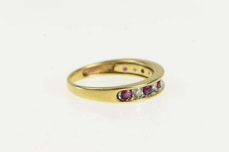 10K Yellow Gold Natural Ruby Diamond Classic Wedding Band Ring