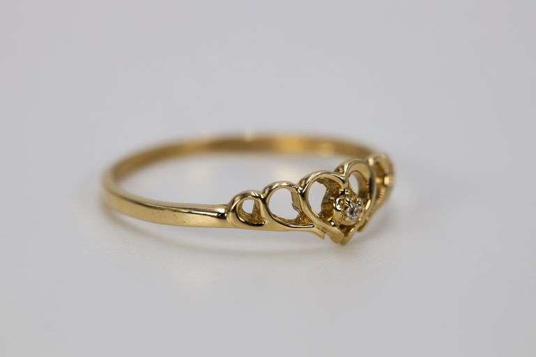 14k Yellow Gold White CZ Solitaire Heart Promise Ring Size 7.5