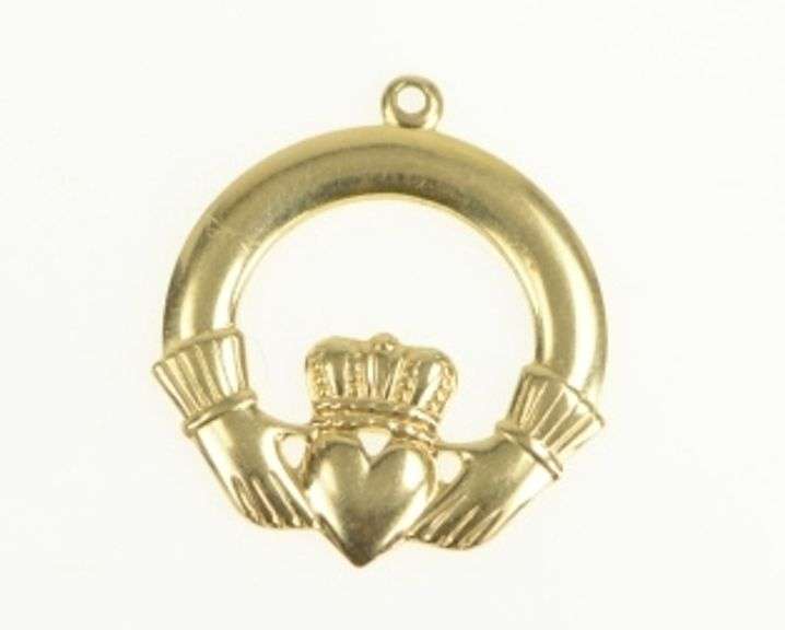 14K Yellow Gold Claddagh Traditional Irish Celtic Loyalty Pendant