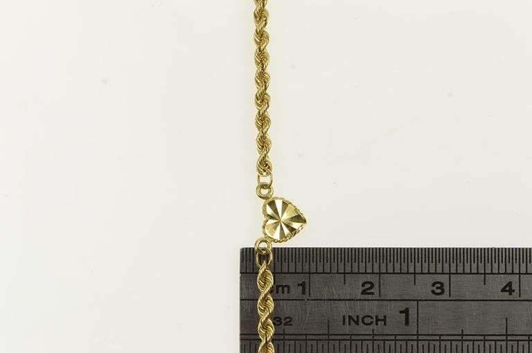 14K Yellow Gold 2.3mm Rope Link Heart Love Chain Vintage Necklace