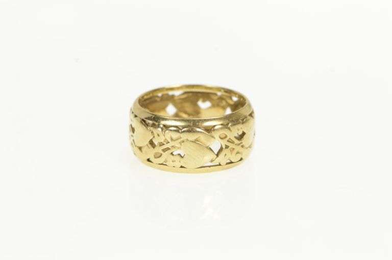 14K Yellow Gold 1930's Sweet Heart Love Scroll Wedding Band Ring