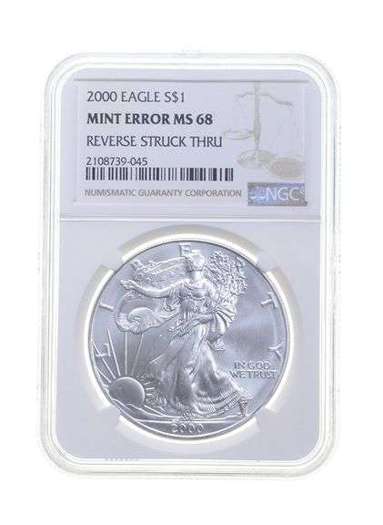 MS68 MINT ERROR 2000 American Silver Eagle REV Struck Thru Graded NGC