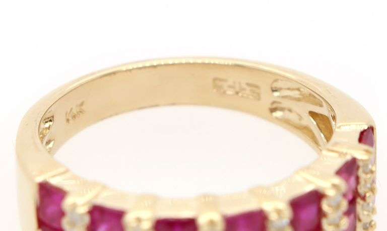 Effy 1.40ctw Princess Ruby and 0.12ctw Diamond Double Row Ring in 14K