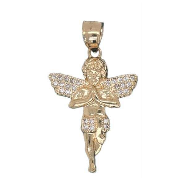 14K YELLOW GOLD ANGEL NECKLACE WITH CUBIC ZIRCONIA STONES