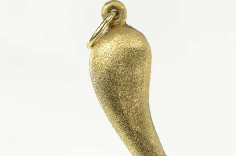 14K Yellow Gold Traditional Italian Horn Brushed Finish Charm/Pendant