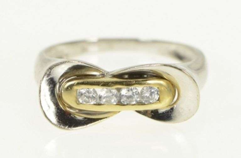 14K White Gold 0.28 Ctw Diamond Geometric Curvy Infinity Ring