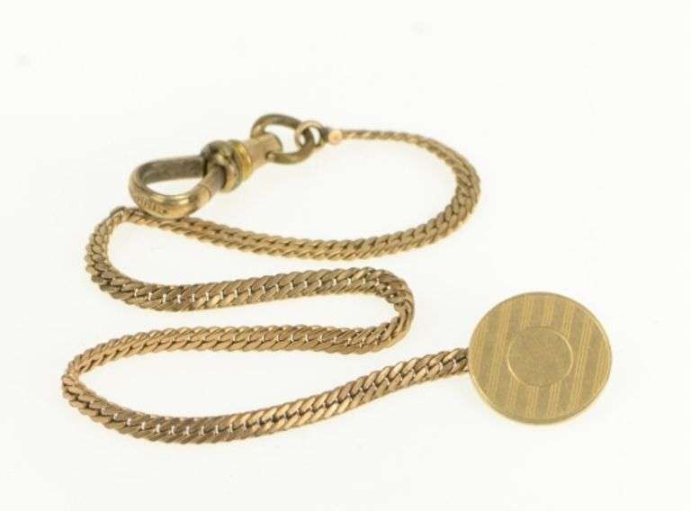 1940's Pinstripe Button Curb Link Vintage Pocket Watch Chain