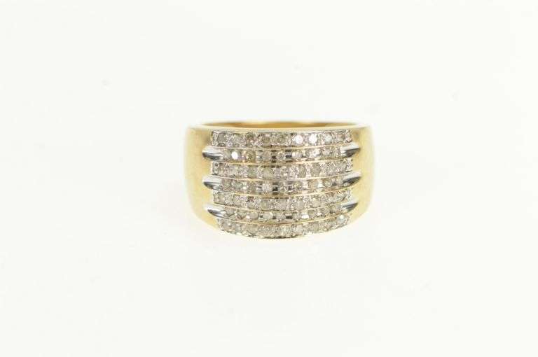 10K Yellow Gold Diamond Tiered Statement Graduated Band Ring