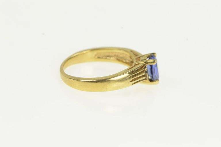 14K Yellow Gold Pear Tanzanite Chevron Vintage Statement Ring