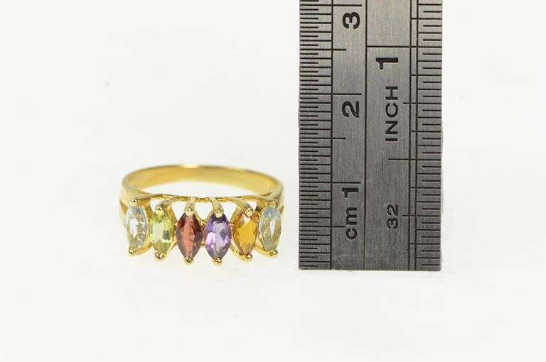 14K Yellow Gold Amethyst Blue Topaz Citrine Peridot Marquise Ring