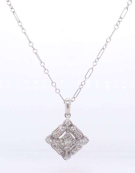 Vintage Style Diamond Pendant on Fancy Chain