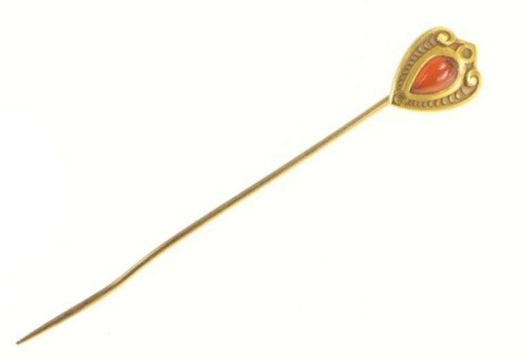 14K Yellow Gold Pear Carnelian Tear Drop Cabochon Stick Pin
