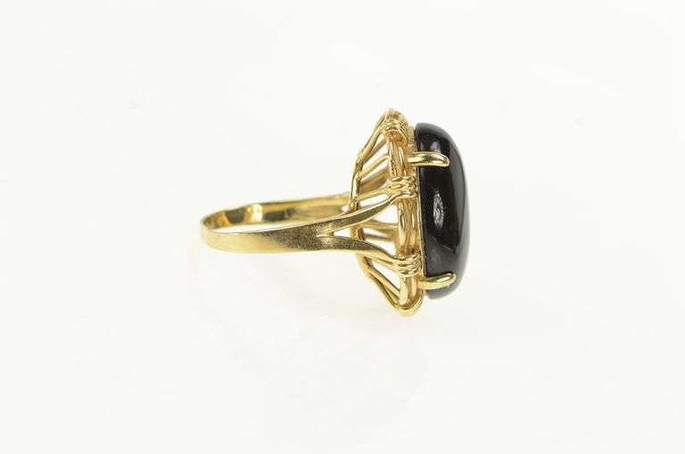 14K Yellow Gold Oval Black Onyx Cabochon Statement Vintage Ring