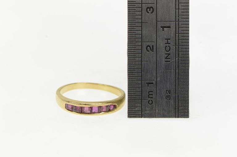 14K Yellow Gold Princess Natural Ruby Ornate Wedding Band Ring