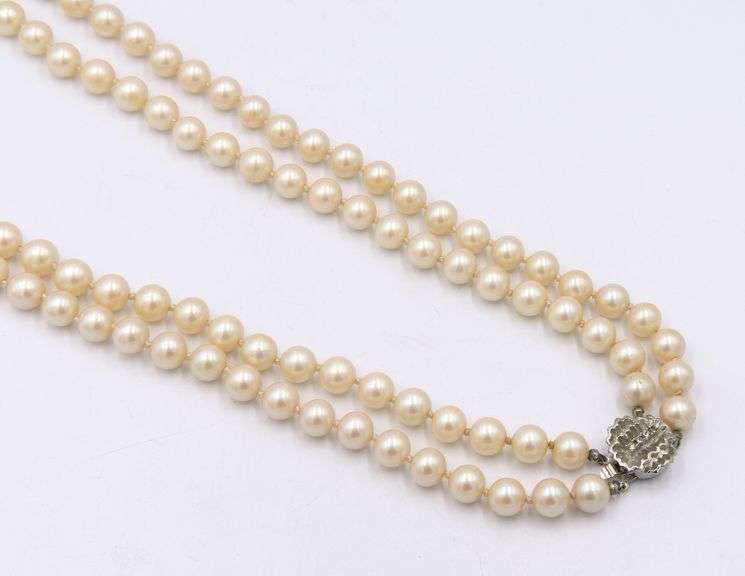 Double Row Pearl Necklace with Sterling Silver Clasp