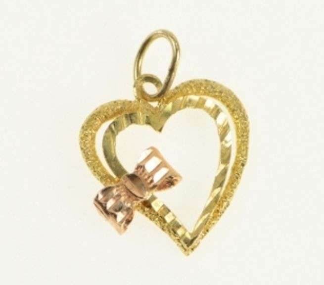 14K Yellow Gold Heart Bow Promise Valentine Black Hills Charm/Pendant