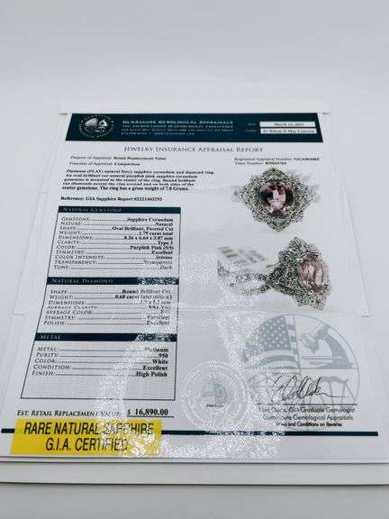 GIA CERTIFIED RARE NATURAL PINK SAPPHIRE & DIAMOND PLATINUM RING
