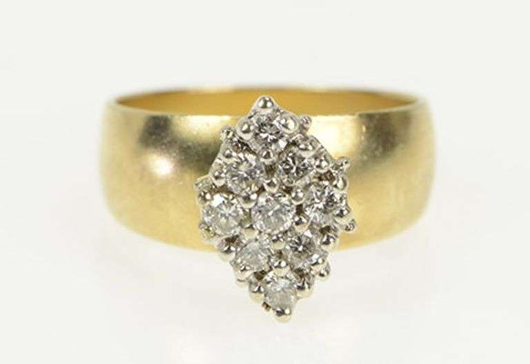 14K Yellow Gold 0.36 Ctw Diamond 1950's Cluster Engagement Ring
