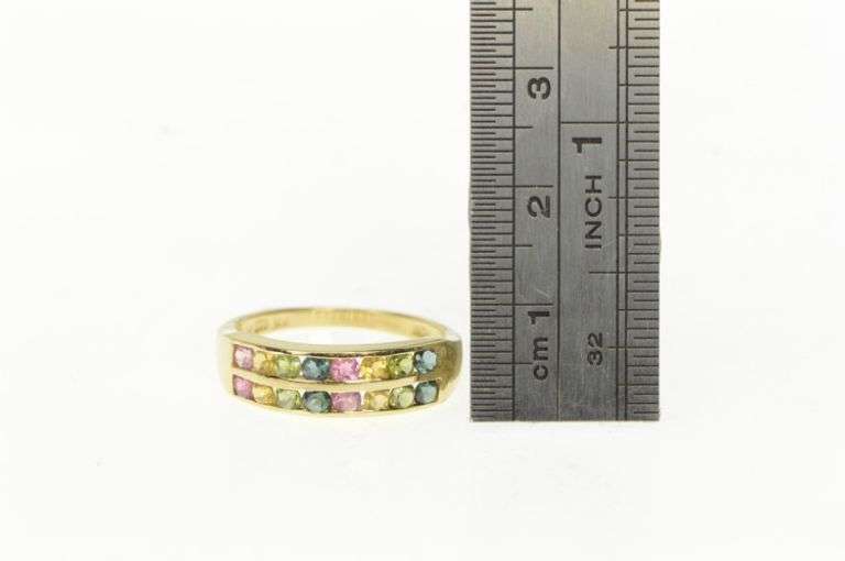 14K Yellow Gold Citrine Peridot Topaz Channel Statement Band Ring