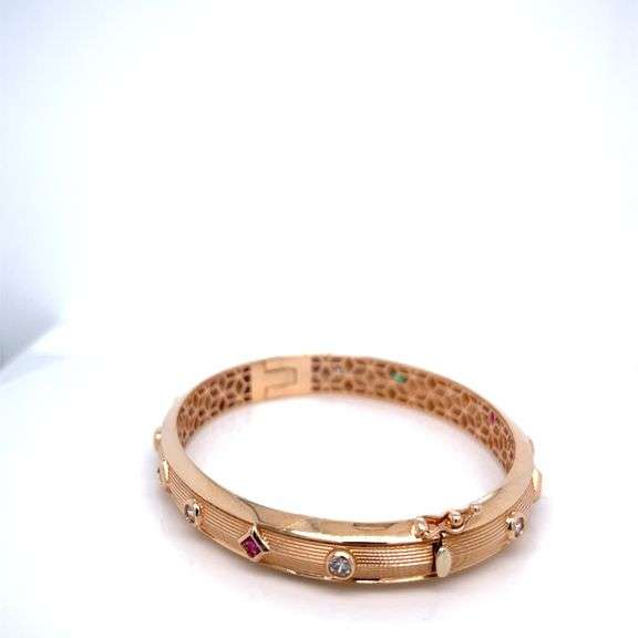 14K ROSE GOLD BANGLE WITH CUBIC ZIRCONIA STONES