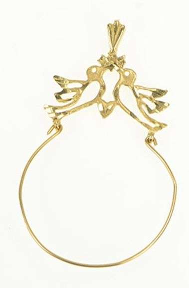 14K Yellow Gold Diamond Cut Love Bird Charm Holder Loop Pendant