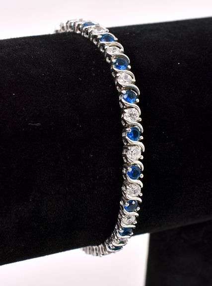 Blue And White CZ Tennis Bracelet In Sterling Silver