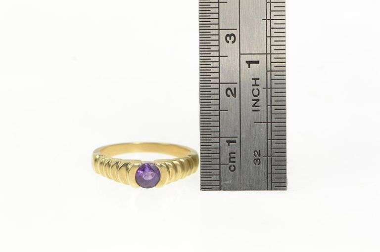 14K Yellow Gold Round Amethyst Vintage Scalloped Statement Ring