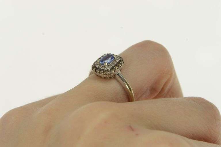 14K White Gold EFFY Oval Tanzanite Diamond Halo Engagement Ring